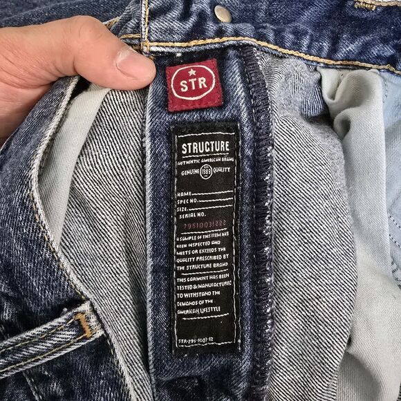 VTG Y2K Structure Relaxed Fit Jeans Men 31x32* Straight Leg Dark Rinse Baggy - Picture 7 of 14